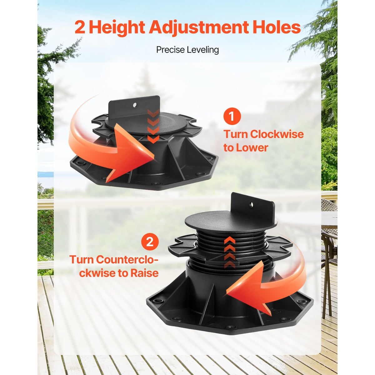 Deck Blocks 12 PCS, 2000lbs / 907.18kg Load Capacity Deck Support Plastic Pedestal Paver, Raising 2.36 - 5.31 inch / 60 - 135 mm, Height Adjustable Shed Foundation Base for Wood Concrete Metal