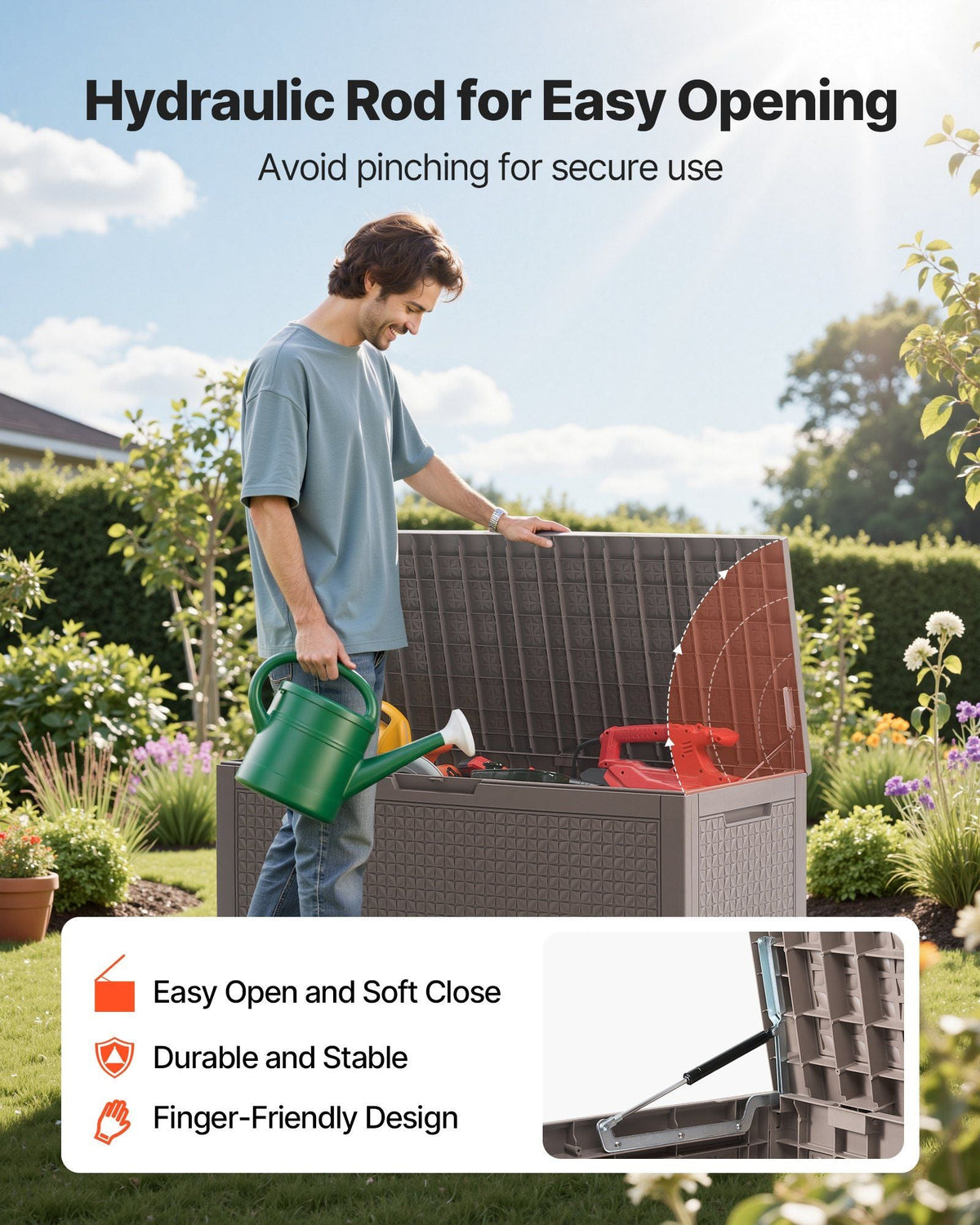 Deck Box, 100 Gallon Outdoor Storage Box, 48.0" x 21.5" x 24.5", Waterproof PP Deckbox with Aluminum Alloy Padlock, for Patio Furniture, Pool Toys, Garden Tools, Outdoor Cushions, Gray