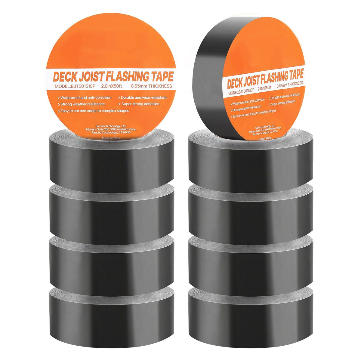 Deck Joist Tape, 2 inch x 50 ft, 10 Pack, Weather-Resistant Waterproof Flashing Butyl Joist Tape for Decking, Self-Adhesive, for Wood Decks, Beams Roofs, RVs, House, and Pipes Repair, Black