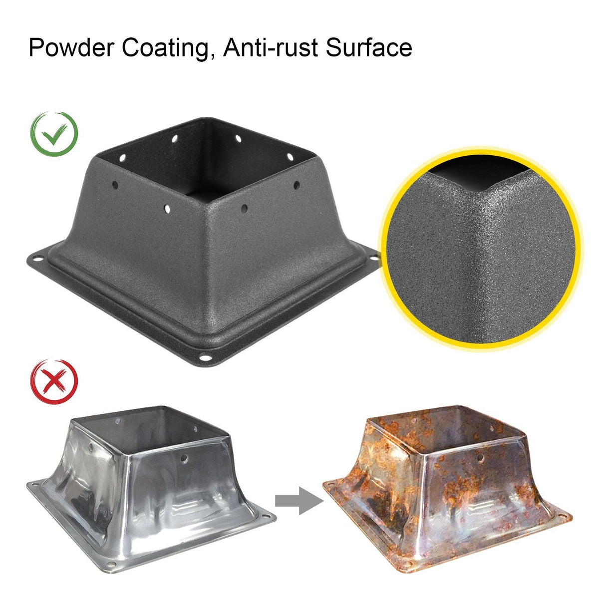 Deck Post Base, 10 PCS Post Base Skirt, 4 x 4\" (Internal 3.38x3.38\") Post Support Flange, 2.5 LBS Deck Post Skirt, Powder-Coated Decking Post Base, Wood Post Anch for Deck Support Porch Railin
