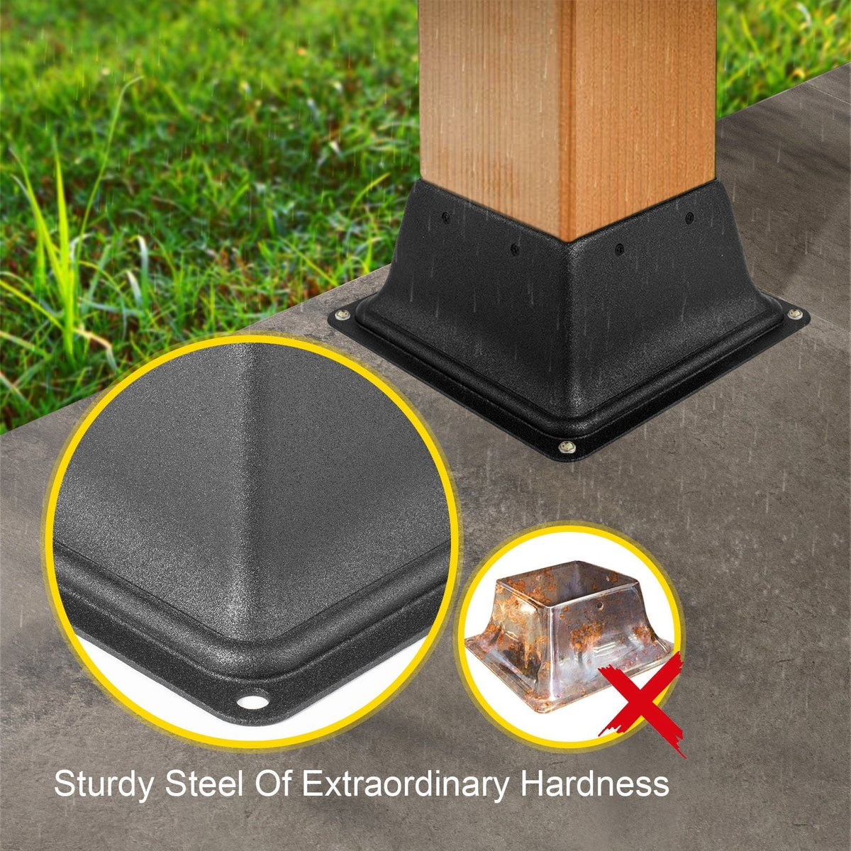 Deck Post Base, 10 PCS Post Base Skirt, 4 x 4\" (Internal 3.38x3.38\") Post Support Flange, 2.5 LBS Deck Post Skirt, Powder-Coated Decking Post Base, Wood Post Anch for Deck Support Porch Railin