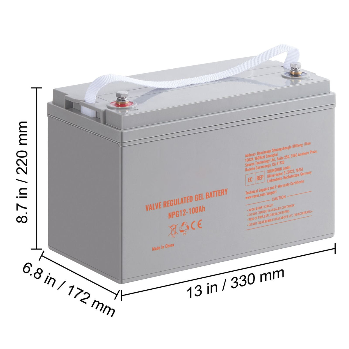 Deep Cycle Battery, 12V 100 AH, AGM Marine Rechargeable Battery, High Self-Discharge Rate 800A Current, for RV Solar Marine Off-Grid Applications UPS Backup Power System