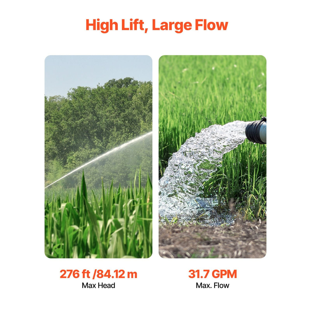 Deep Well Submersible Pump, 1.5 HP Output Power, 115V, 31.7 GPM Flow 276 ft Head, with 32.81 ft Cord, Stainless Steel Water Pump, for Industrial, Irrigation, and Home Use, IP68 Waterproof Grade