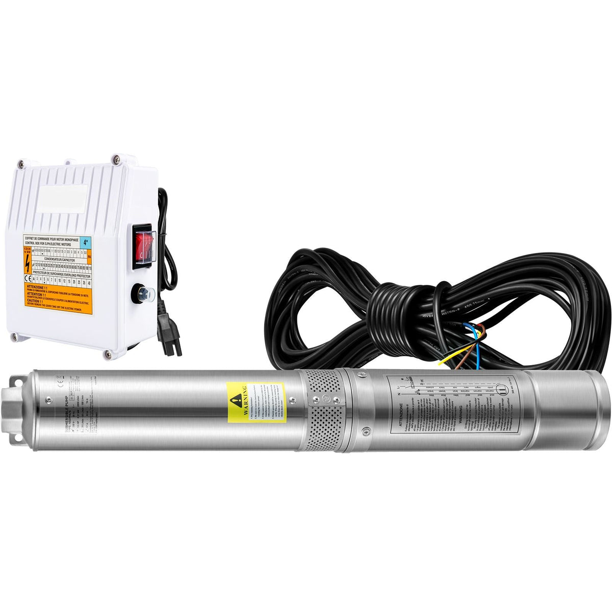 Deep Well Submersible Pump, 1.5HP 115V/60Hz, 37gpm 276ft Head, with 33ft Cord & External Control Box, 4" Stainless Steel Water Pump for Industrial, Irrigation and Home Use, IP68 Waterproof