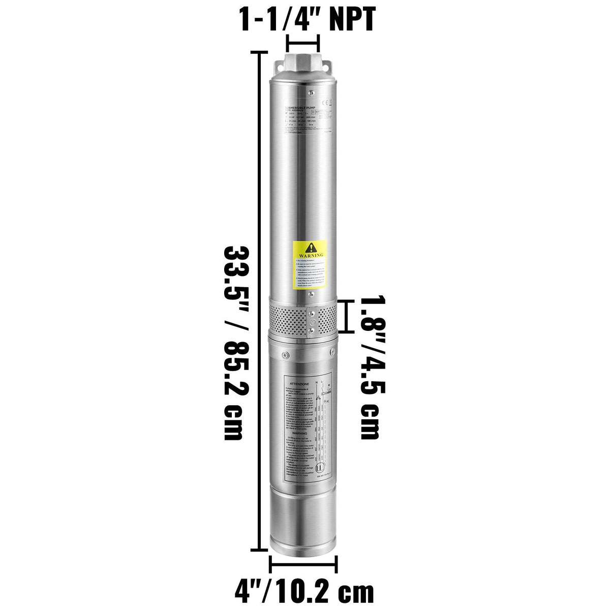 Deep Well Submersible Pump, 1.5HP 115V/60Hz, 37gpm 276ft Head, with 33ft Cord & External Control Box, 4" Stainless Steel Water Pump for Industrial, Irrigation and Home Use, IP68 Waterproof