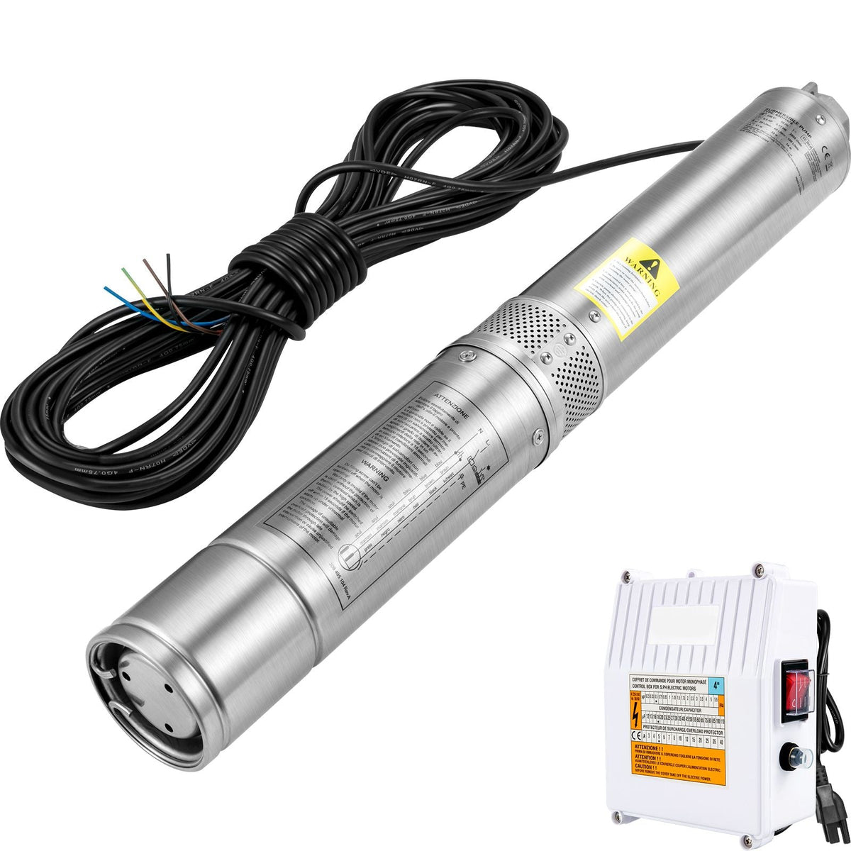 Deep Well Submersible Pump, 1.5HP 115V/60Hz, 37gpm 276ft Head, with 33ft Cord & External Control Box, 4" Stainless Steel Water Pump for Industrial, Irrigation and Home Use, IP68 Waterproof