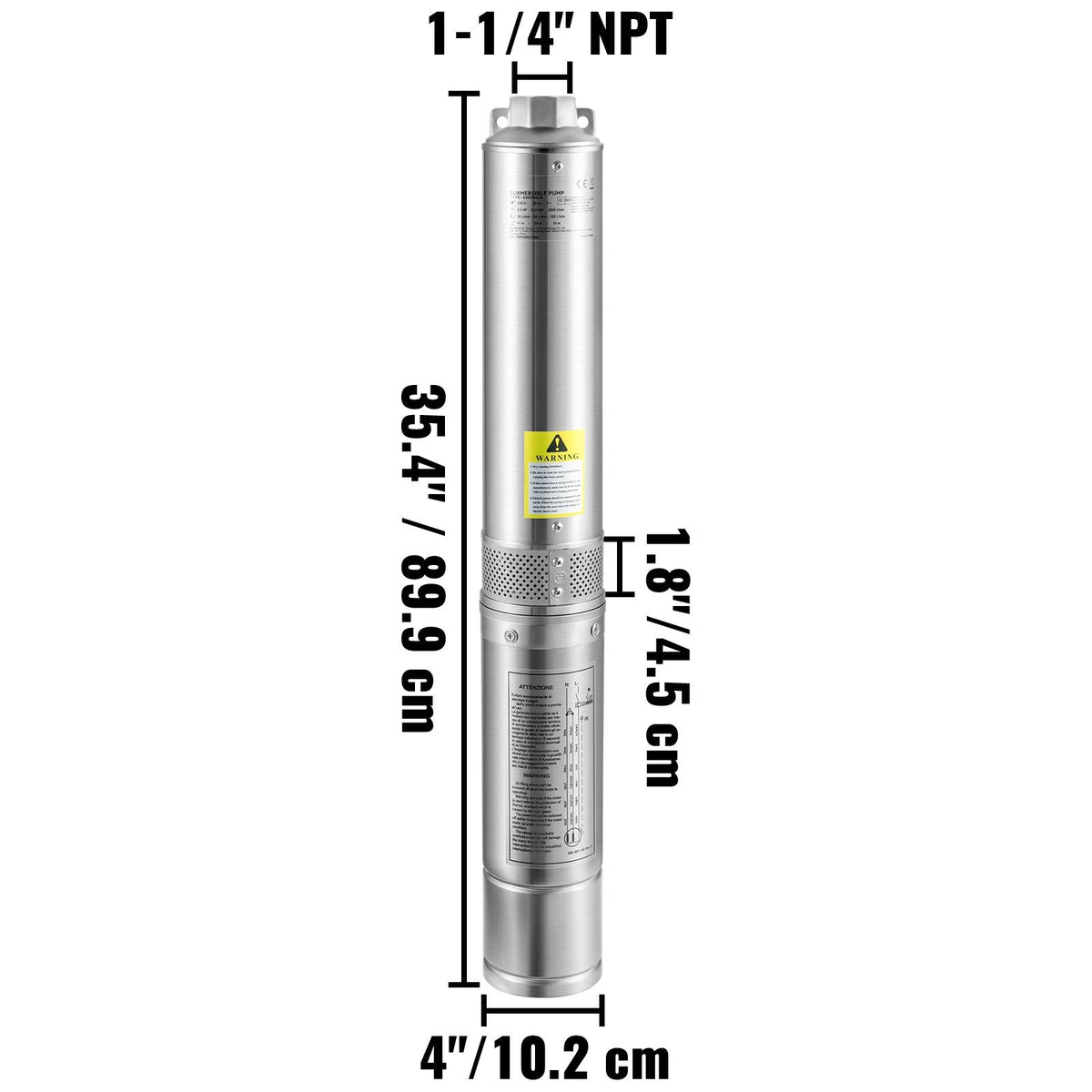Deep Well Submersible Pump, 1.5HP 230V/60Hz, 37gpm 276ft Head, with 33ft Electric Cord, 4" Stainless Steel Water Pumps for Industrial, Irrigation and Home Use, IP68 Waterproof Grade