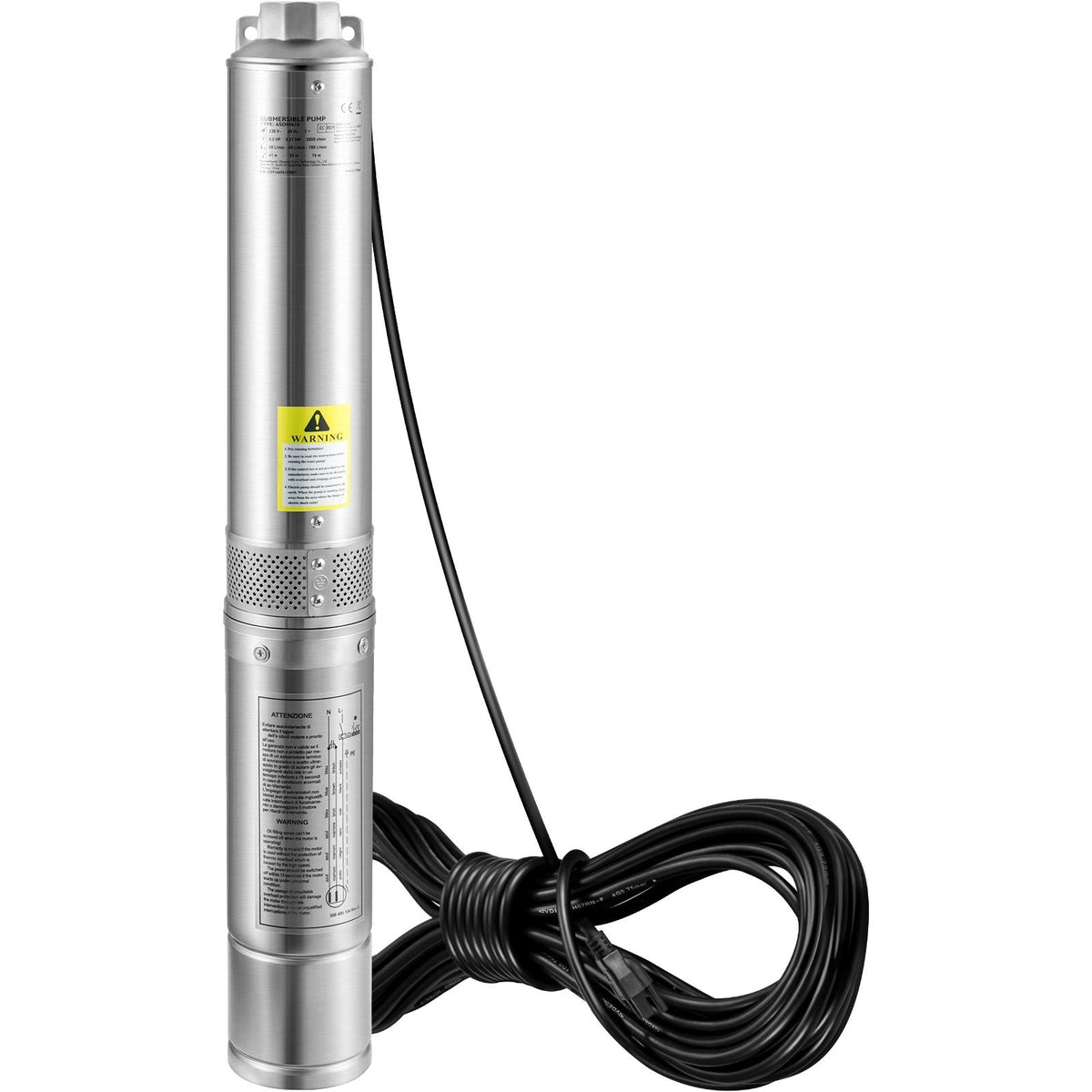 Deep Well Submersible Pump, 1HP 230V/60Hz, 37gpm Flow 207ft Head, with 33ft Electric Cord, 4" Stainless Steel Water Pump for Industrial, Irrigation&Home Use, IP68 Waterproof Grade