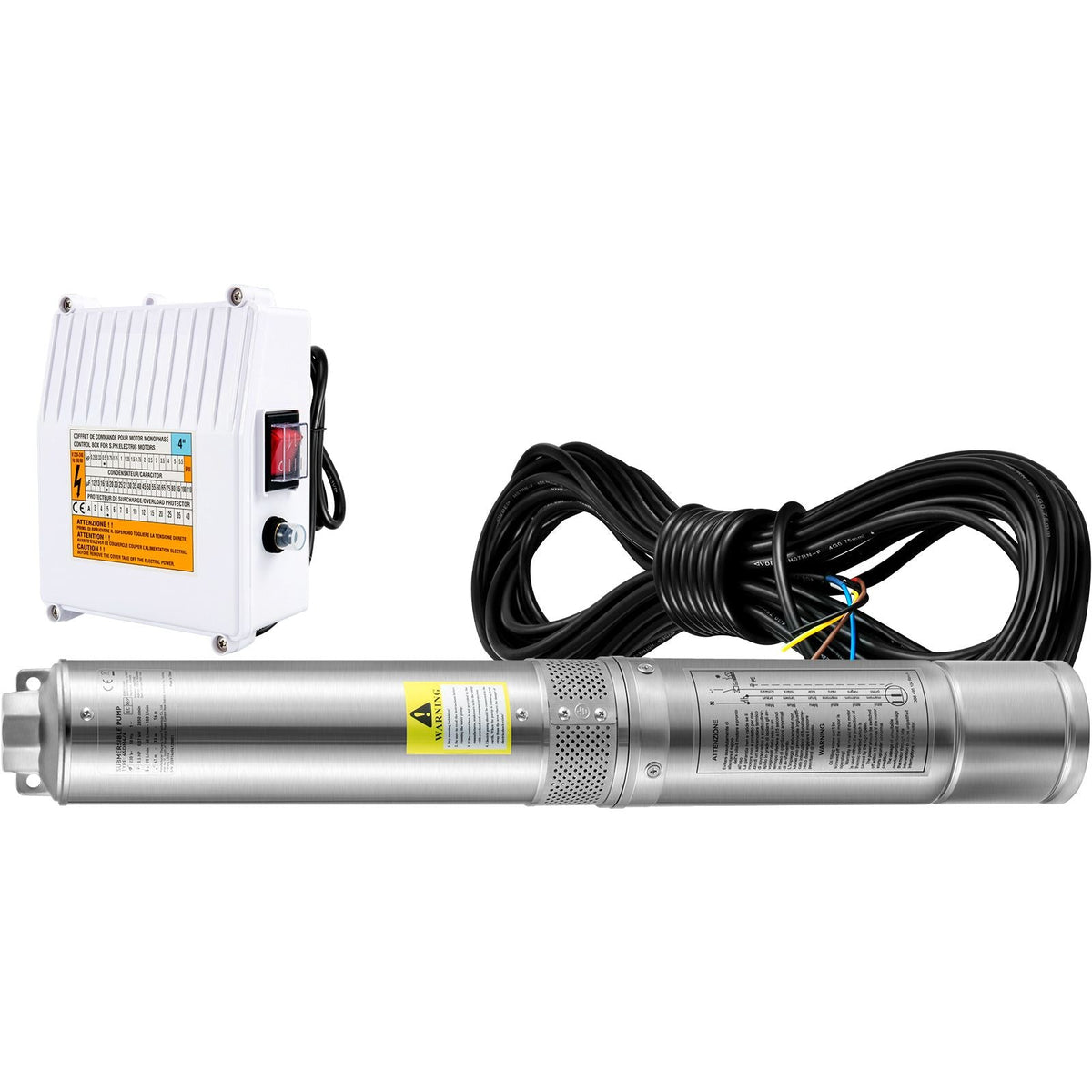 Deep Well Submersible Pump, 2HP 230V/60Hz, 37GPM 427 ft Head, with 33 ft Cord & External Control Box, 4 inch Stainless Steel Water Pumps for Industrial, Irrigation and Home Use, IP68 Waterproof