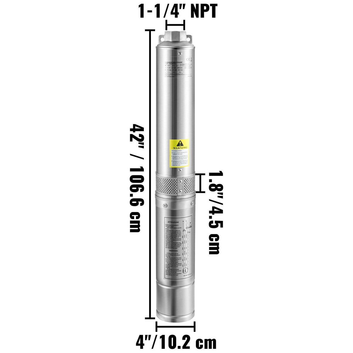 Deep Well Submersible Pump, 2HP/1500W 230V/60Hz, 37GPM Flow 427 ft Head, with 33 ft Electric Cord, 4 inch Stainless Steel Water Pumps for Industrial, Irrigation & Home Use, IP68 Waterproof Grade