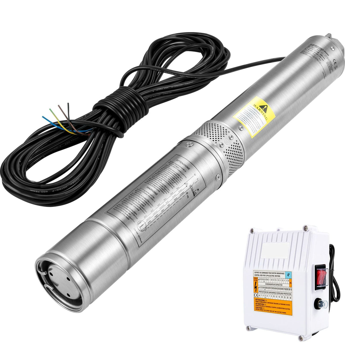 Deep Well Submersible Pump, 3HP 230V/60Hz, 37GPM 640 ft Head, with 33 ft Cord & External Control Box, 4 inch Stainless Steel Water Pumps for Industrial, Irrigation and Home Use, IP68 Waterproof