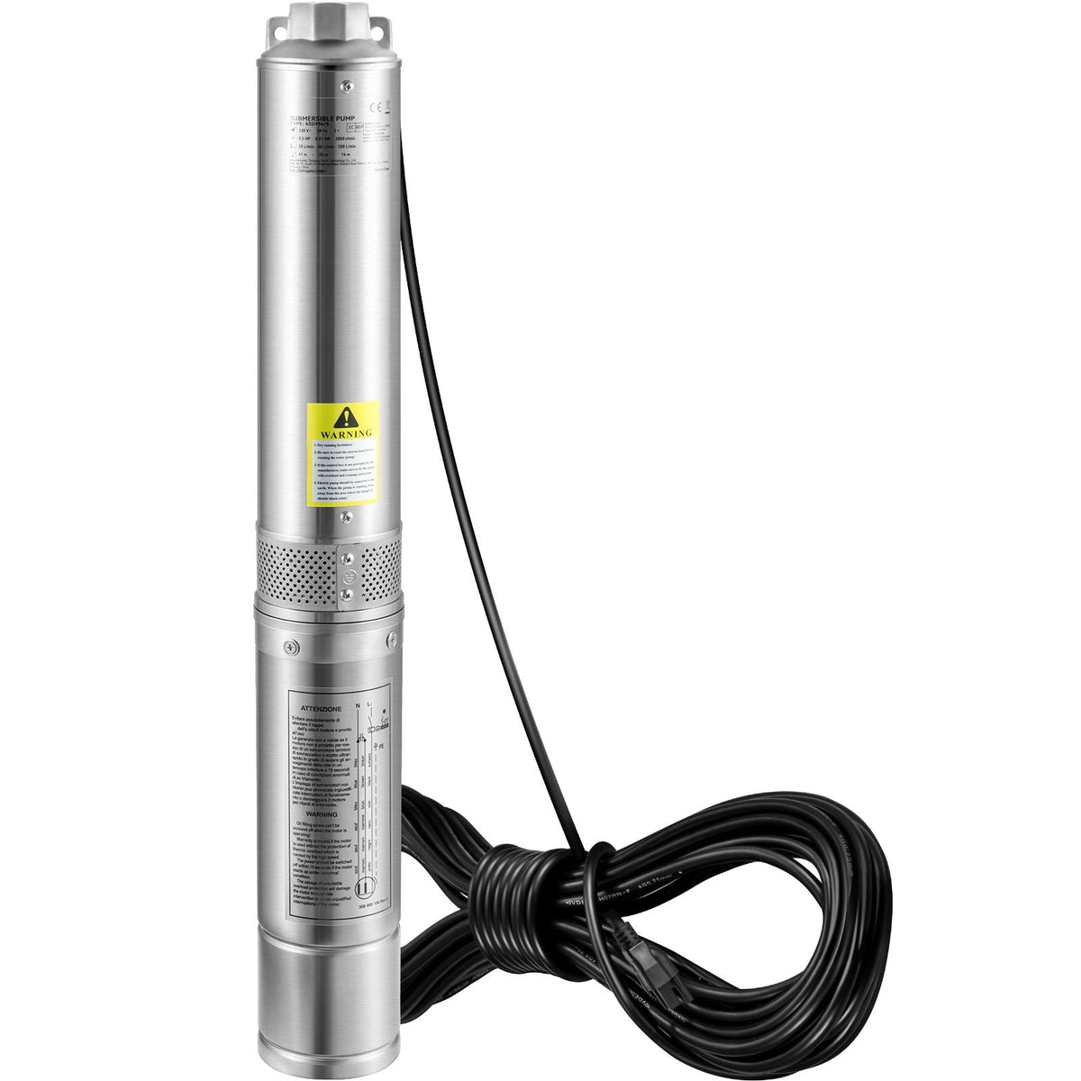 Deep Well Submersible Pump, 3HP/2200W 230V/60Hz, 37GPM Flow 640 ft Head, with 33 ft Electric Cord, 4 inch Stainless Steel Water Pumps for Industrial, Irrigation & Home Use, IP68 Waterproof Grade