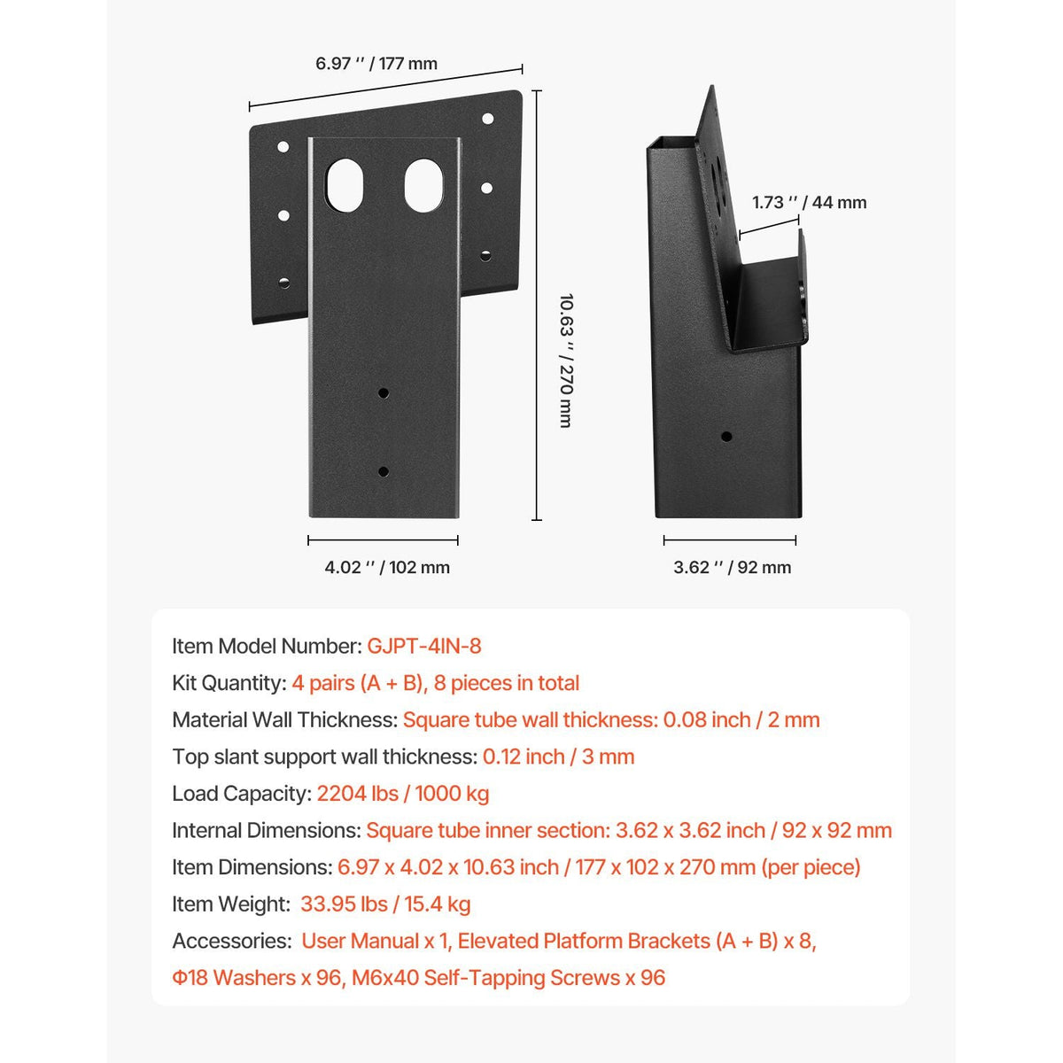 Deer Blind Brackets, Outdoor 3.6x3.6 Platform Bracket, Fit 3.5x3.5 In / 88.9x88.9 mm Lumber, 2204lbs/1000kg Capacity Steel Elevator Brackets for Deer Stand, Hunting Blinds, Shooting Shack, 8 Pcs