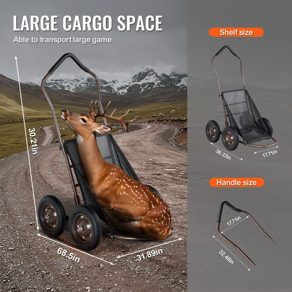 Deer Cart, 500 LBS Capacity Folding Game Cart, Deer Cart Game Hauler with 4 Big Wheels & Ergonomic Handle, Heavy-Duty Game Cart Accessories, Utility Gear Dolly for Hunting Fishing Hiking