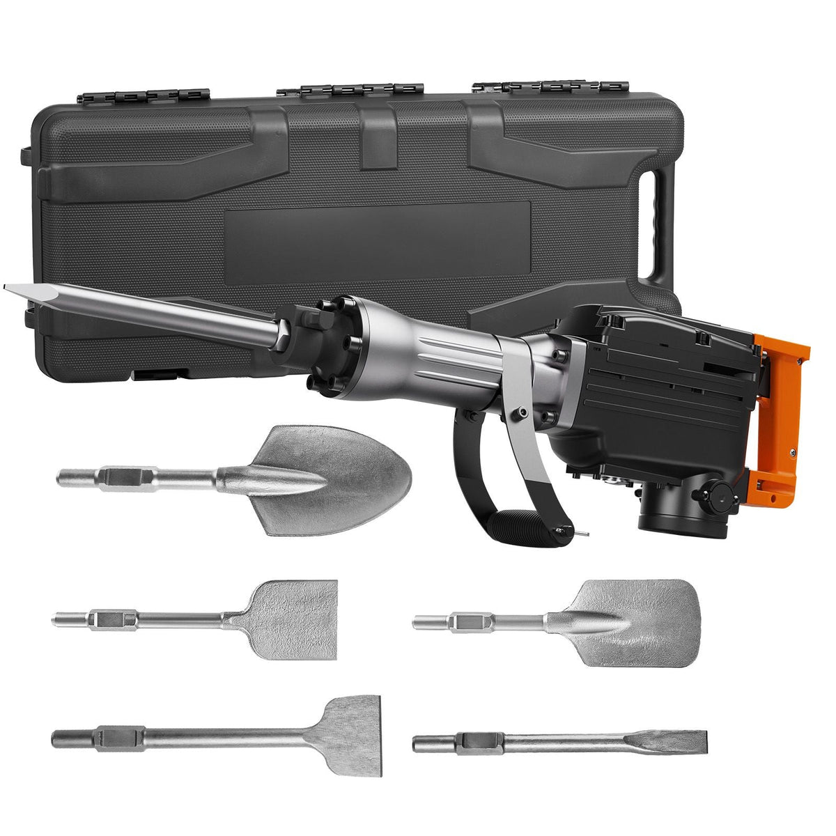 Demolition Jack Hammer, 1350 BPM Concrete Breaker 6pcs Chisels Bit Chipping with Case, 2200W Electric Jackhammer Heavy Duty, Black