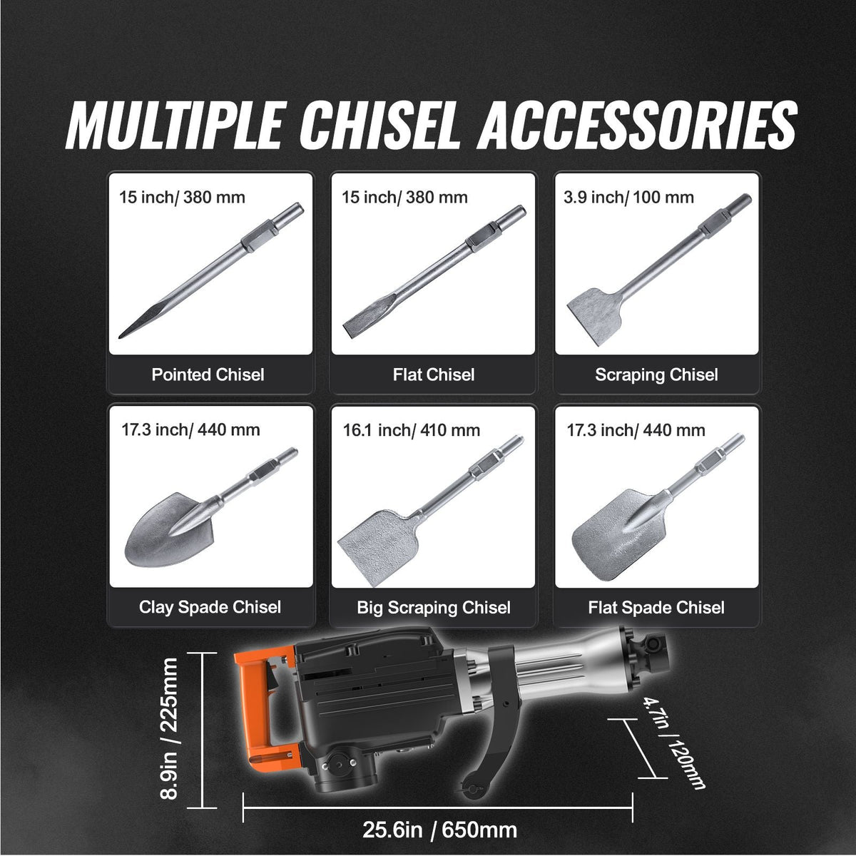 Demolition Jack Hammer, 1350 BPM Concrete Breaker 6pcs Chisels Bit Chipping with Case, 2200W Electric Jackhammer Heavy Duty, Black