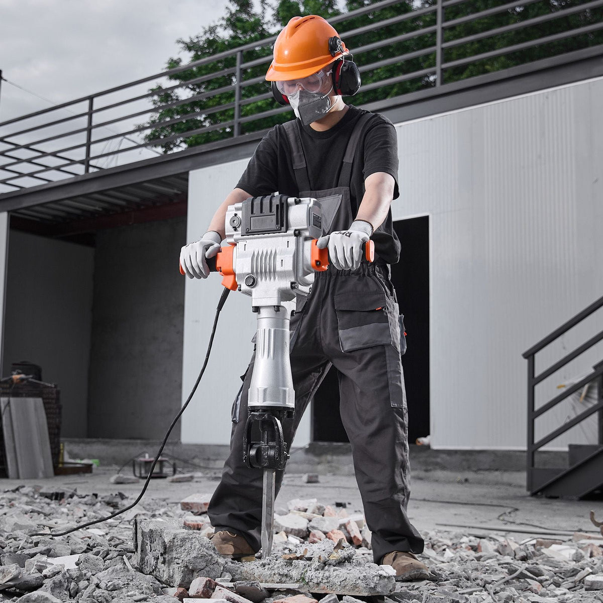 Demolition Jack Hammer, 2100W Electric Jackhammer Heavy Duty, 1650 BPM Industrial-Grade Jack Hammer Concrete Breaker, with 1 Point Chisel, 1 Flat Chisel, Gloves and Goggles