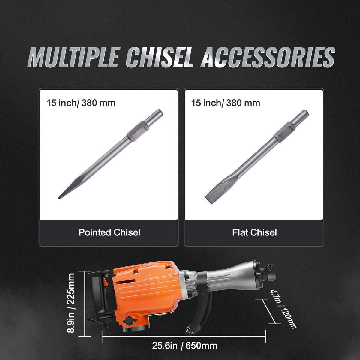 Demolition Jack Hammer, 2200W Electric Jackhammer Heavy Duty, 1350 BPM Concrete Breaker, 2pcs Chisels Bit Chipping with Case