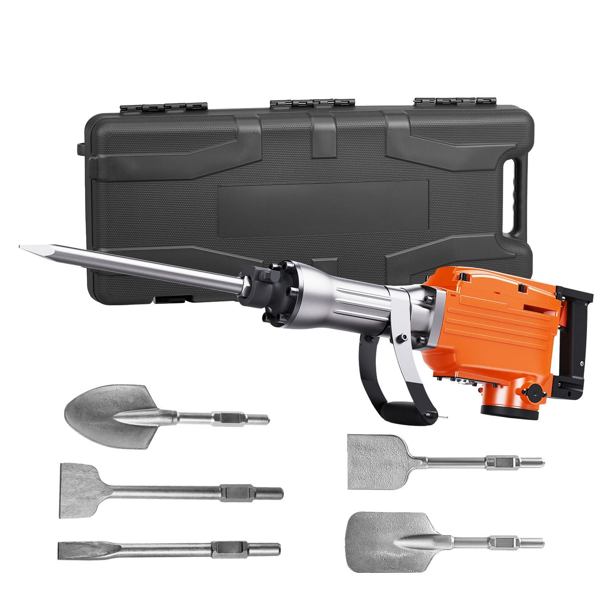 Demolition Jack Hammer, 2200W Electric Jackhammer Heavy Duty, 1350 BPM Concrete Breaker 6pcs Chisels Bit Chipping with Case