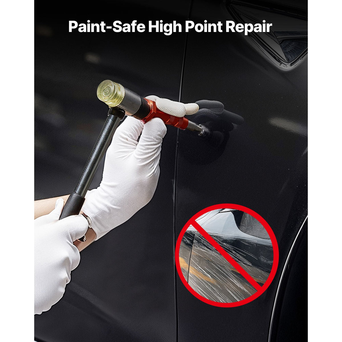 Dent Puller Kit, Paintless Car Dent Removal Tool, Auto Fender Damage Repair Puller Lifter with Curved Rod, Crowbar, Rubber Hammer, Airbag, Detachable & Repair Pens, Replacement Heads Tools Kit