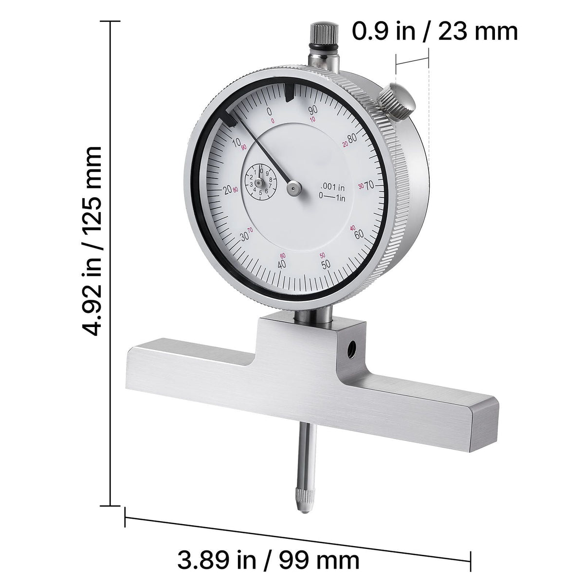 Depth Gauge, Depth Micrometer 0-22 inch Measuring Range, 0.001" Resolution, with 4 Anvils & 6 Standard Rods, Precision Easy to Read Mechanical Tool for Measuring Groove, Step, Hole