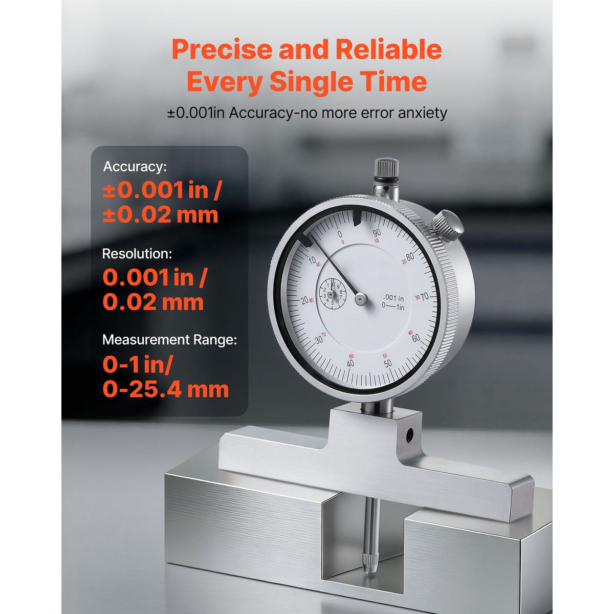 Depth Gauge, Depth Micrometer 0-22 inch Measuring Range, 0.001" Resolution, with 4 Anvils & 6 Standard Rods, Precision Easy to Read Mechanical Tool for Measuring Groove, Step, Hole