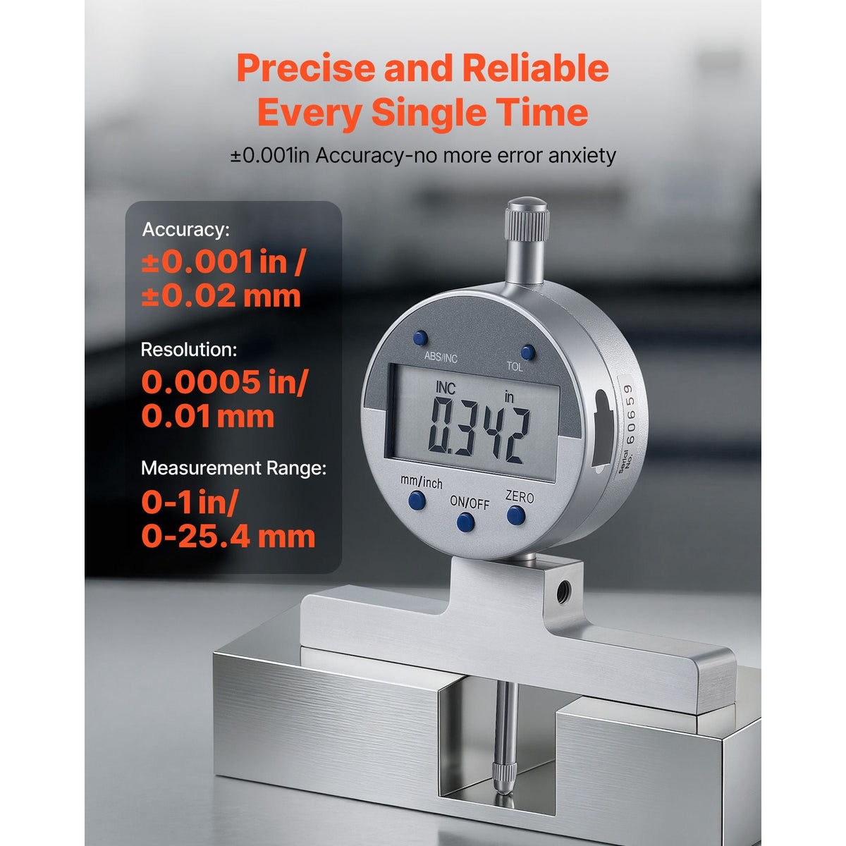 Depth Gauge, Depth Micrometer Digital Electronic Indicator 0-22 inch Measuring Range, 0.0005" Resolution, Precision Unit Conversion with 4 Anvils, Measuring Tool for Groove, Step, Hole