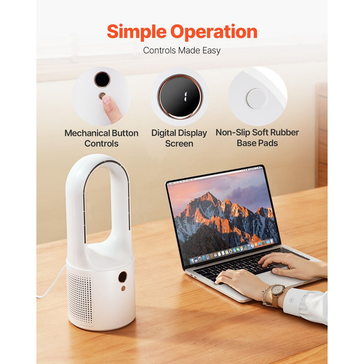 Desk Fan Bladeless, 12.99 Inch Kids-Friendly Personal Portable Desk Fan, 6-Speed USB Quiet Cooling Small Tower Fan with Button Control, Blows Cold Air for Office, Home (Plug to Use, No Battery)