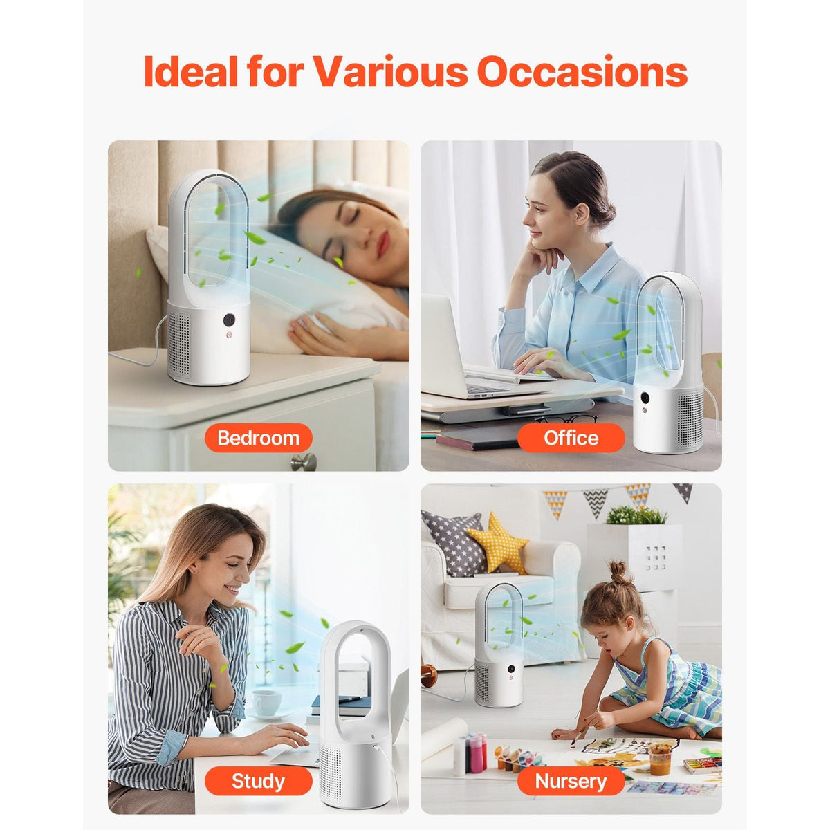 Desk Fan Bladeless, 12.99 Inch Kids-Friendly Personal Portable Desk Fan, 6-Speed USB Quiet Cooling Small Tower Fan with Button Control, Blows Cold Air for Office, Home (Plug to Use, No Battery)