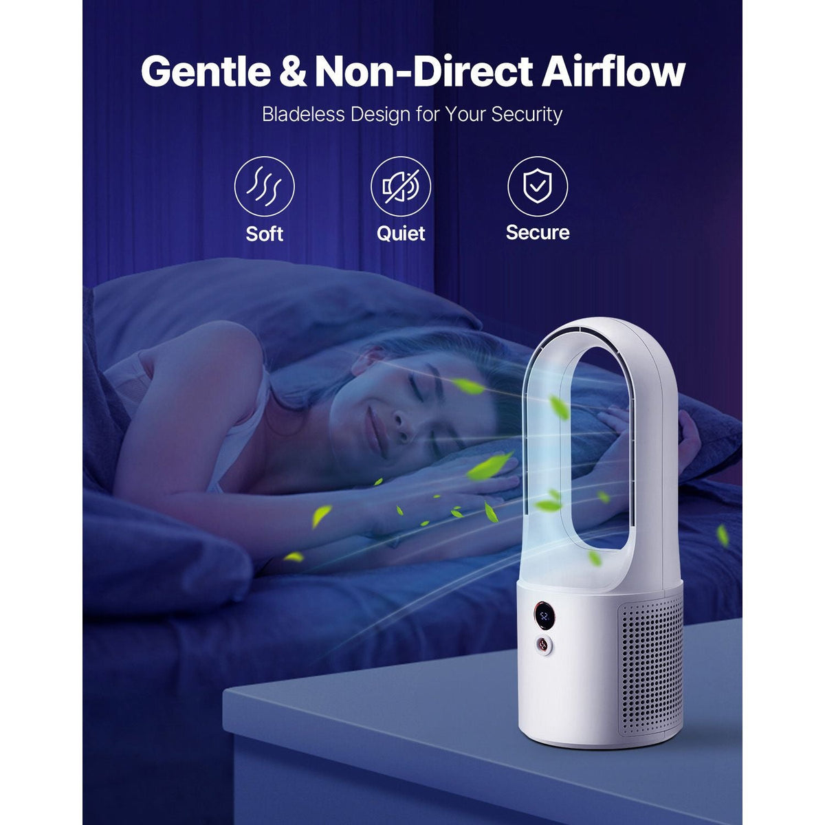 Desk Fan Bladeless, 12.99 Inch Portable Desk Fan, 6-Speed USB Quiet Cooling Small Tower Fan with Rechargeable Battery, Easy to Clean & Kids-Friendly, Blows Cold Air for Bedroom, Office, Home