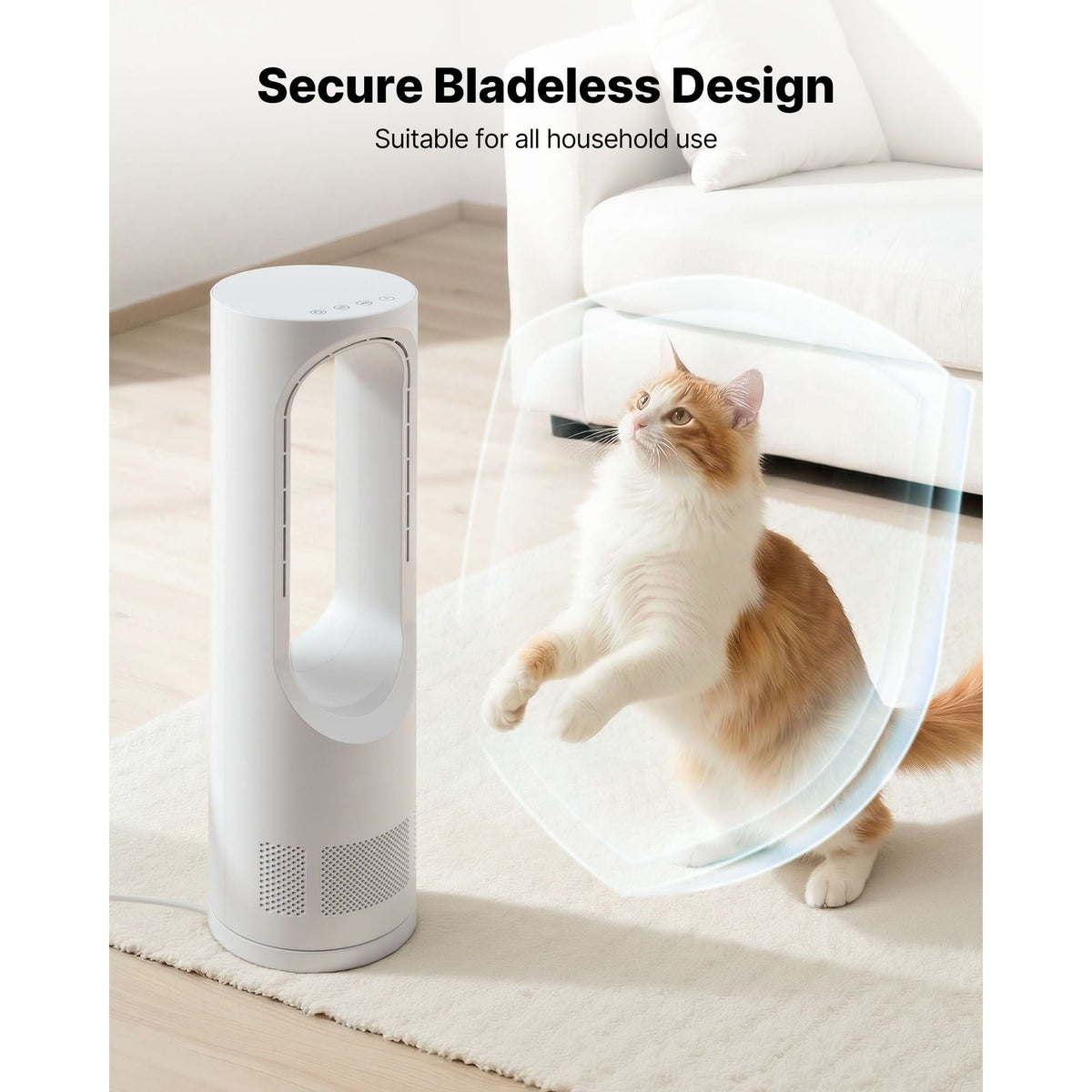 Desk Fan Bladeless, 17 inch Office Table Fan Small Quite, 5 Speeds Adjustment, 0-9H Timer, 60-Degree Oscillation, Touch Control, Easy to Clean, Portable for Office, Living Room, Bedroom
