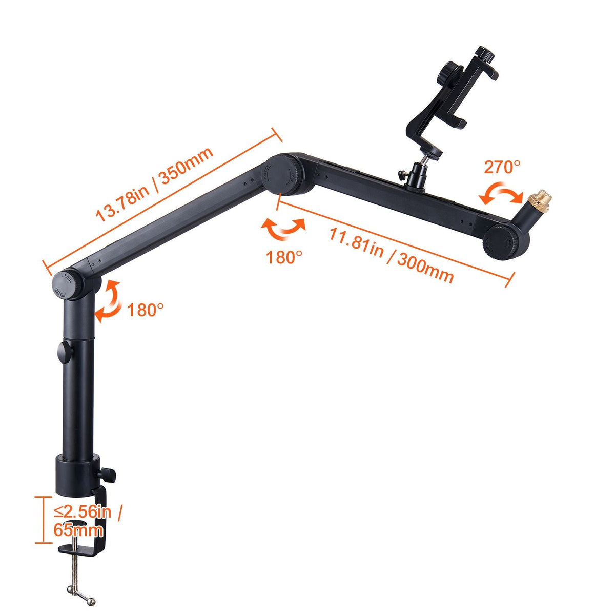 Desk-Mounted Microphone Arm, Flexible 360° Rotation, Adjustable Stand with Universal 3/8" to 5/8" Adapter and Headphone Holder, Compatible with Blue Yeti, Hyperx Quadcast, and More