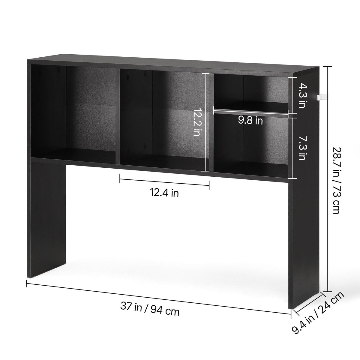Desktop Bookshelf, 1-Tier Desktop Storage Organizer, 37" x 9.4" x 28.7" Office Storage Rack Wood Display Shelf, Desktop Bookshelf Hutch with Anti-Slip Feet Pads, for Office, Home & Dorm, Black