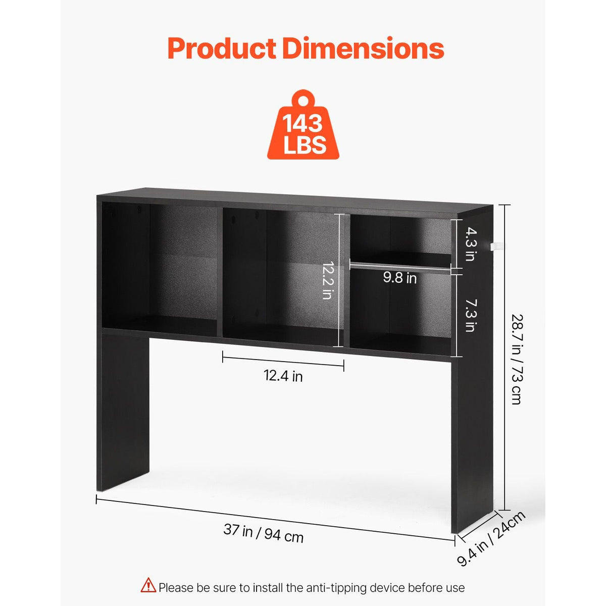 Desktop Bookshelf, 1-Tier Desktop Storage Organizer, 37" x 9.4" x 28.7" Office Storage Rack Wood Display Shelf, Desktop Bookshelf Hutch with Anti-Slip Feet Pads, for Office, Home & Dorm, Black