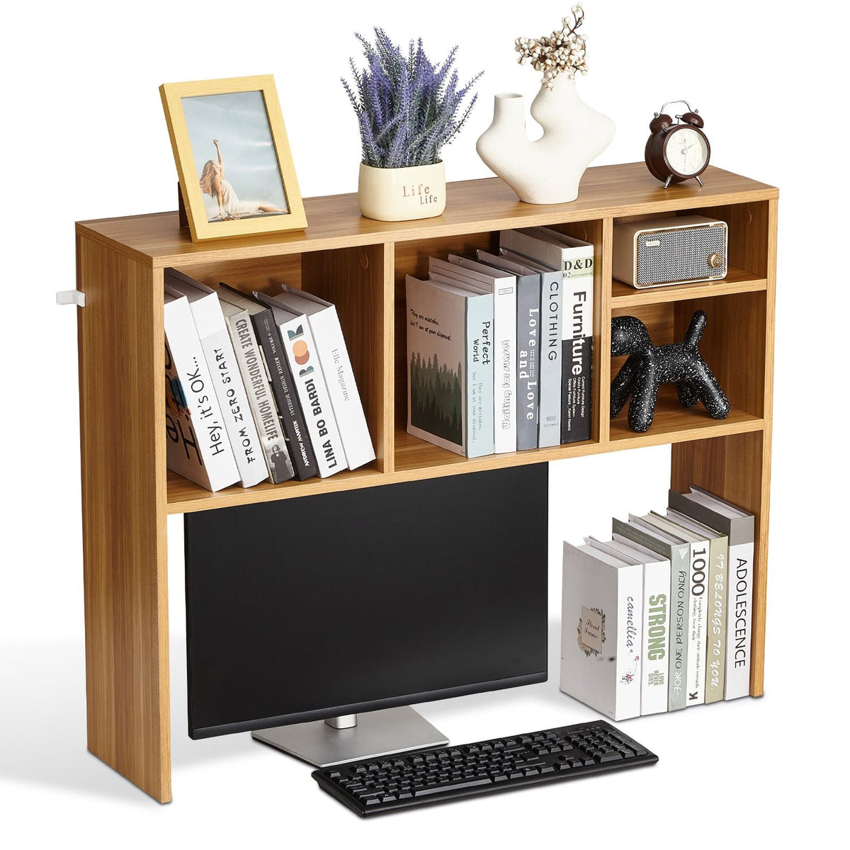 Desktop Bookshelf, 1-Tier Wood Desktop Storage Organizer, 37" x 9.4" x 28.7" Office Storage Rack Wood Display Shelf, Desktop Bookshelf Hutch with Anti-Slip Feet Pads, for Office, Home & Dorm
