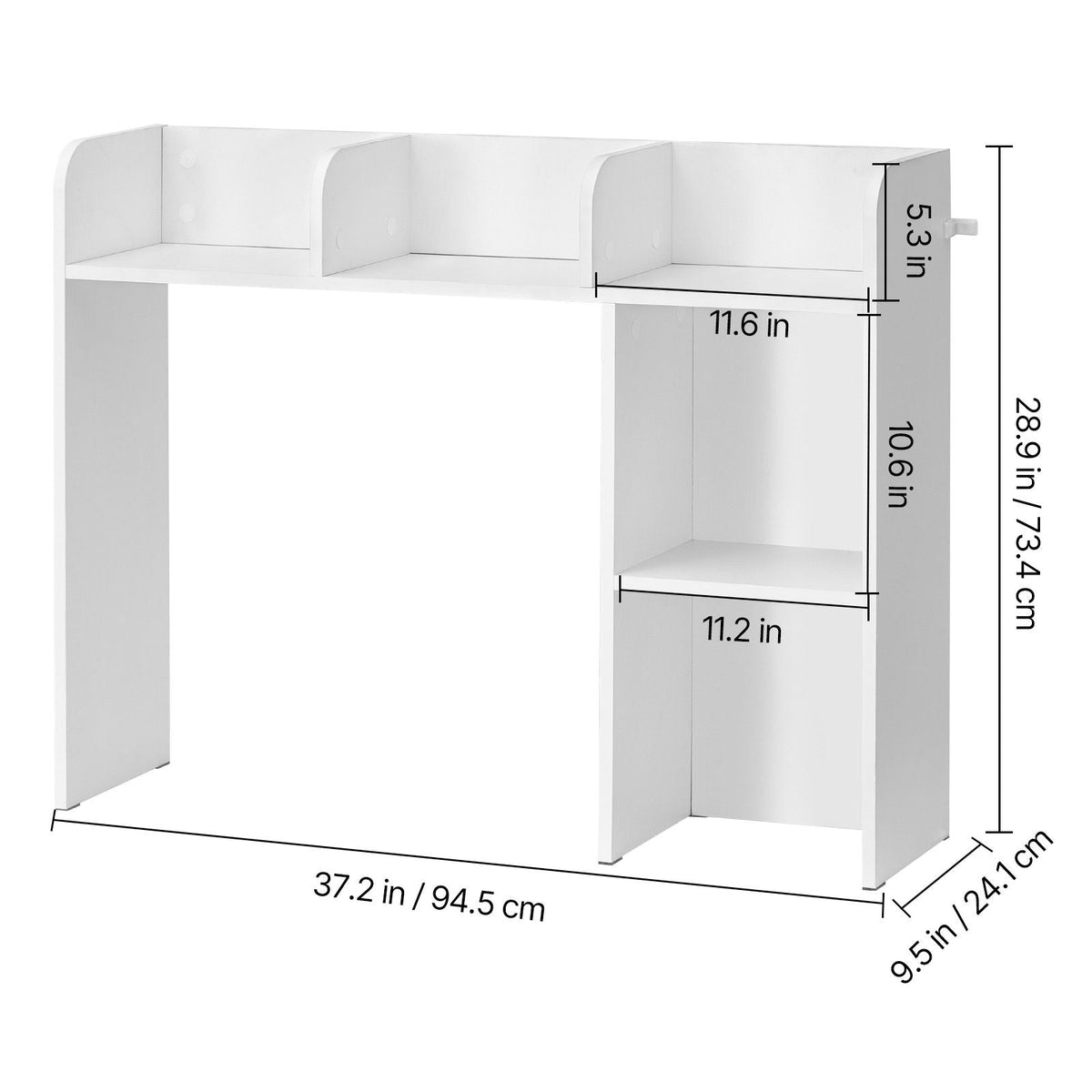 Desktop Bookshelf, 2-Tier Desktop Storage Organizer, 37.2" x 9.5" x 28.9" Office Storage Rack Wood Display Shelf, Desktop Bookshelf Hutch with Anti-Slip Feet Pads, for Office, Home & Dorm, White