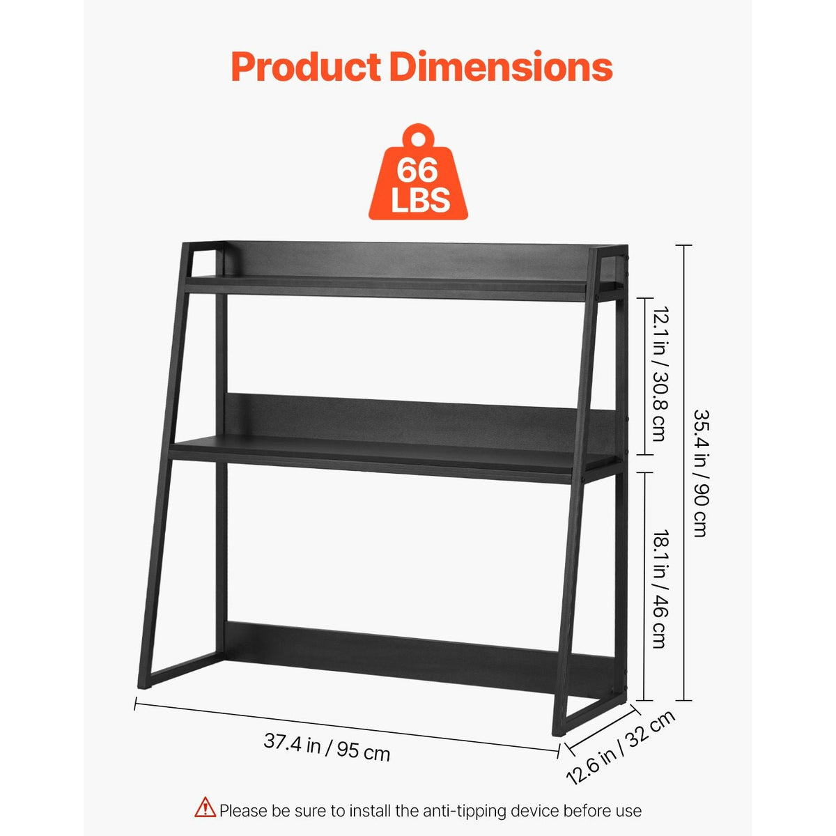Desktop Bookshelf, 2-Tier Desktop Storage Organizer, 37.4" x 12.6" x 35.4" Office Desk Storage Rack Display Shelf, Desktop Bookshelf Hutch with Anti-Slip Feet Pads, for Home & Dorm, Black