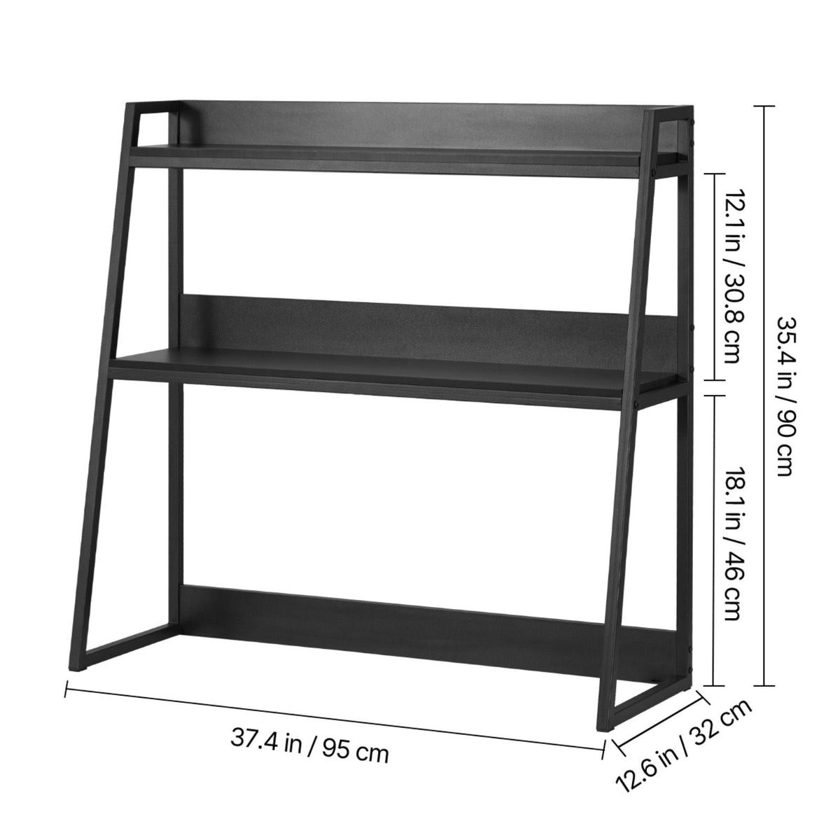 Desktop Bookshelf, 2-Tier Desktop Storage Organizer, 37.4" x 12.6" x 35.4" Office Desk Storage Rack Display Shelf, Desktop Bookshelf Hutch with Anti-Slip Feet Pads, for Home & Dorm, Black
