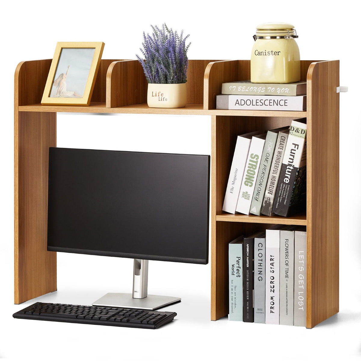 Desktop Bookshelf, 2-Tier Wood Desktop Storage Organizer, 37.2" x 9.5" x 28.9" Office Storage Rack Wood Display Shelf, Desktop Bookshelf Hutch with Anti-Slip Feet Pads, for Office, Home & Dorm
