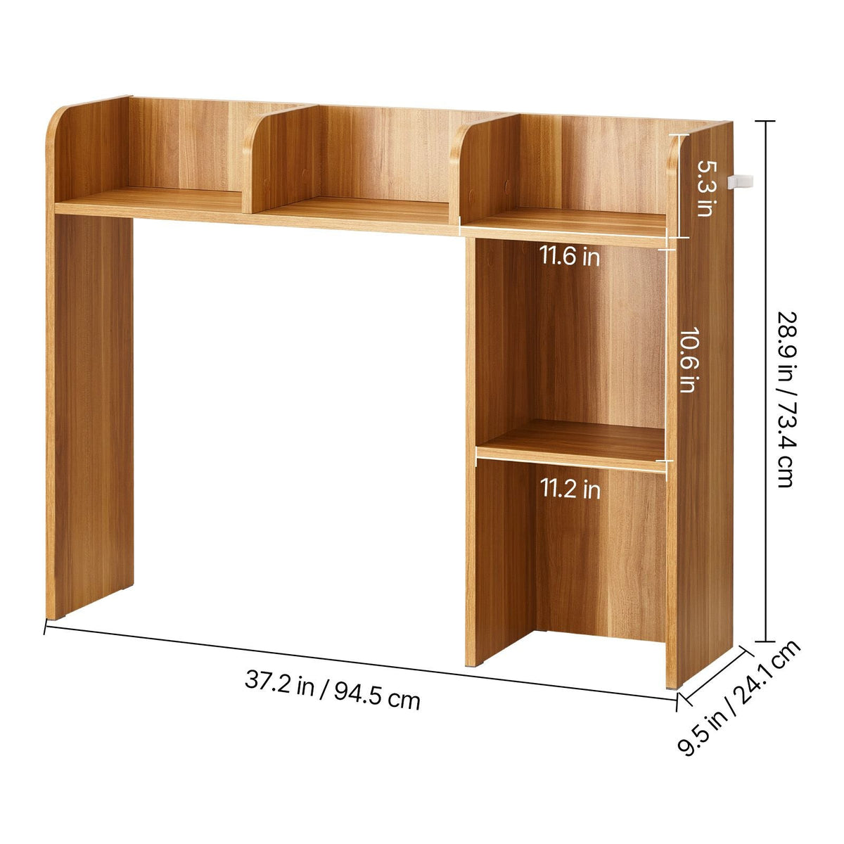 Desktop Bookshelf, 2-Tier Wood Desktop Storage Organizer, 37.2" x 9.5" x 28.9" Office Storage Rack Wood Display Shelf, Desktop Bookshelf Hutch with Anti-Slip Feet Pads, for Office, Home & Dorm
