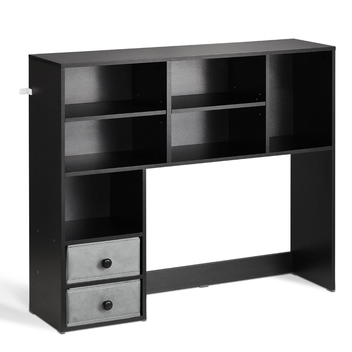 Desktop Bookshelf, 3-Tier Desktop Storage Organizer, 37" x 10" x 31.1" Office Storage Rack Wood Display Shelf, Desktop Bookshelf Hutch with Two Fabric Drawers, for Office, Home & Dorm, Black