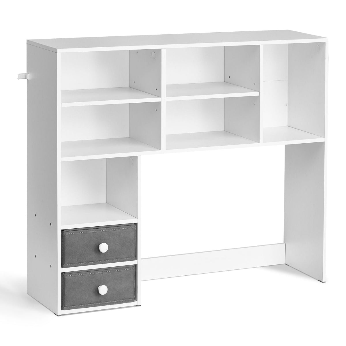 Desktop Bookshelf, 3-Tier Desktop Storage Organizer, 37" x 10" x 31.1" Office Storage Rack Wood Display Shelf, Desktop Bookshelf Hutch with Two Fabric Drawers, for Office, Home & Dorm, White