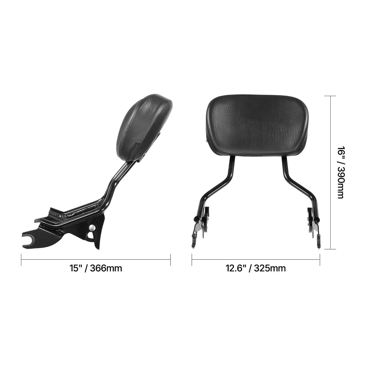 Detachable Motorcycle Passenger Backrest, Compatible with Harley-Davidson Touring, Street Glide, Road Glide, Road King, 16-Inch Height, Black