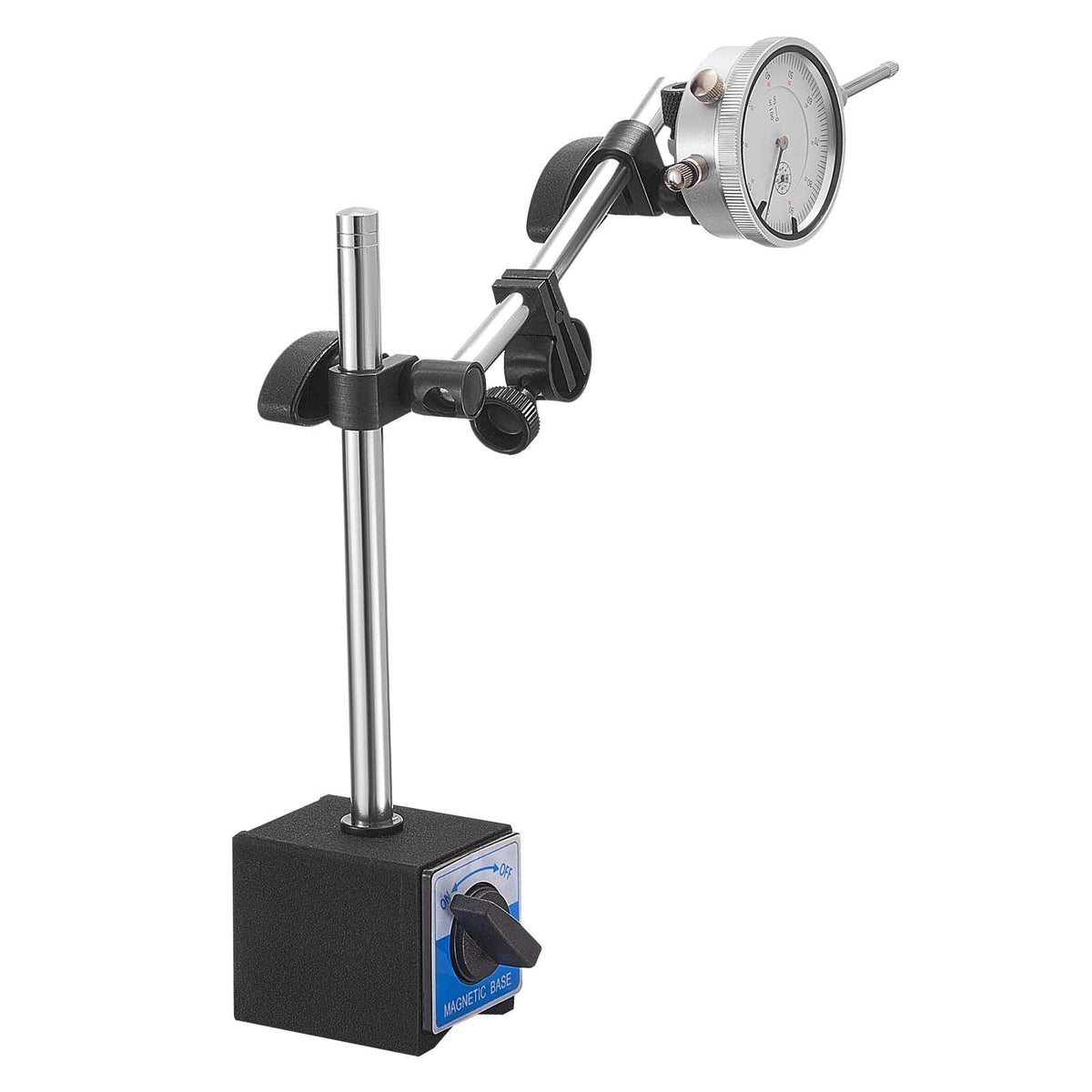 Dial Test Indicator with Dual Rod Stand and Storage Case, 0.001 inch Accuracy, 0-1 inch Range, Fine Adjustable Long Arm, Non-Magnetic Centering Rods for Machine Set-Up, Narrow Area Measurement