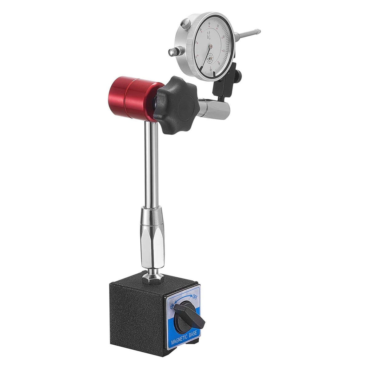 Dial Test Indicator with Magnetic Flexible Base Stand, 0.001 inch Accuracy, 0-1 inch Range, Fine Adjustable Long Arm, Professional for Machine Set-Up, Narrow Area Measurement, Easy to Read