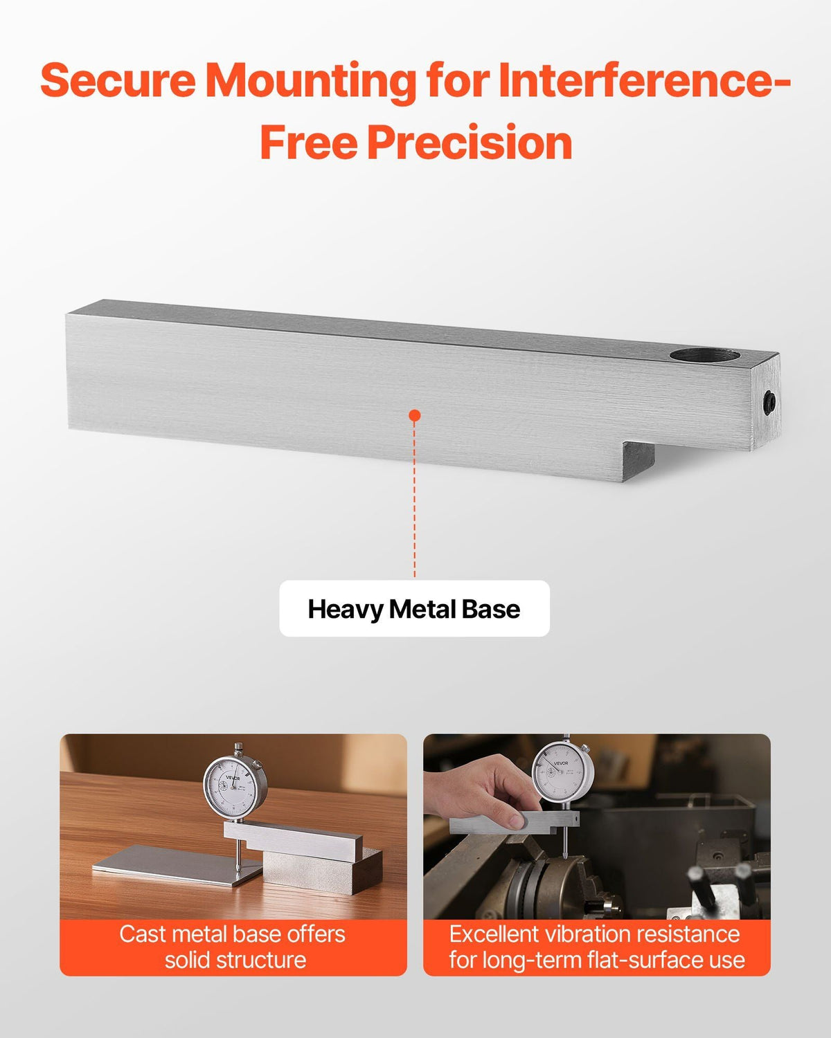 Dial Test Indicator with Metal Base, 0.001 inch Accuracy, 0-1 inch Range, Easy to Read Large Dial, Professional for Narrow Area Measurement, Industrial Machining & Inspection, Precision Testing