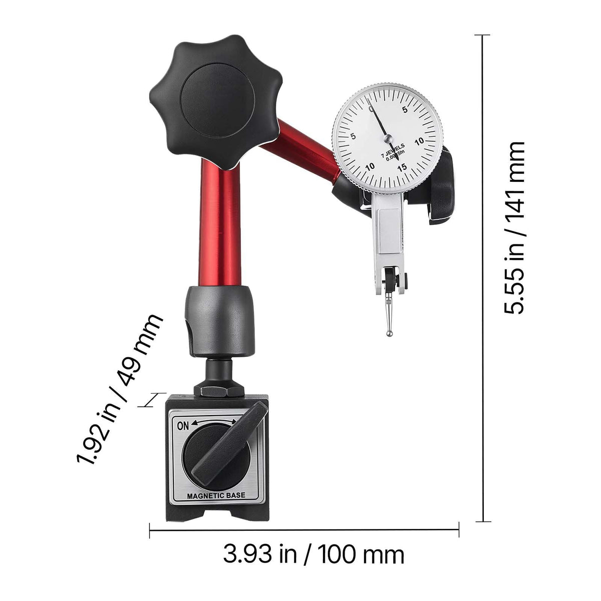 Dial Test Indicator with Universal Magnetic Base and Storage Case, 0.0005 inch Accuracy, 0-0.03 inch Range, Micro Ball Handle for Narrow Area Measurement, Industrial Machining & Inspection