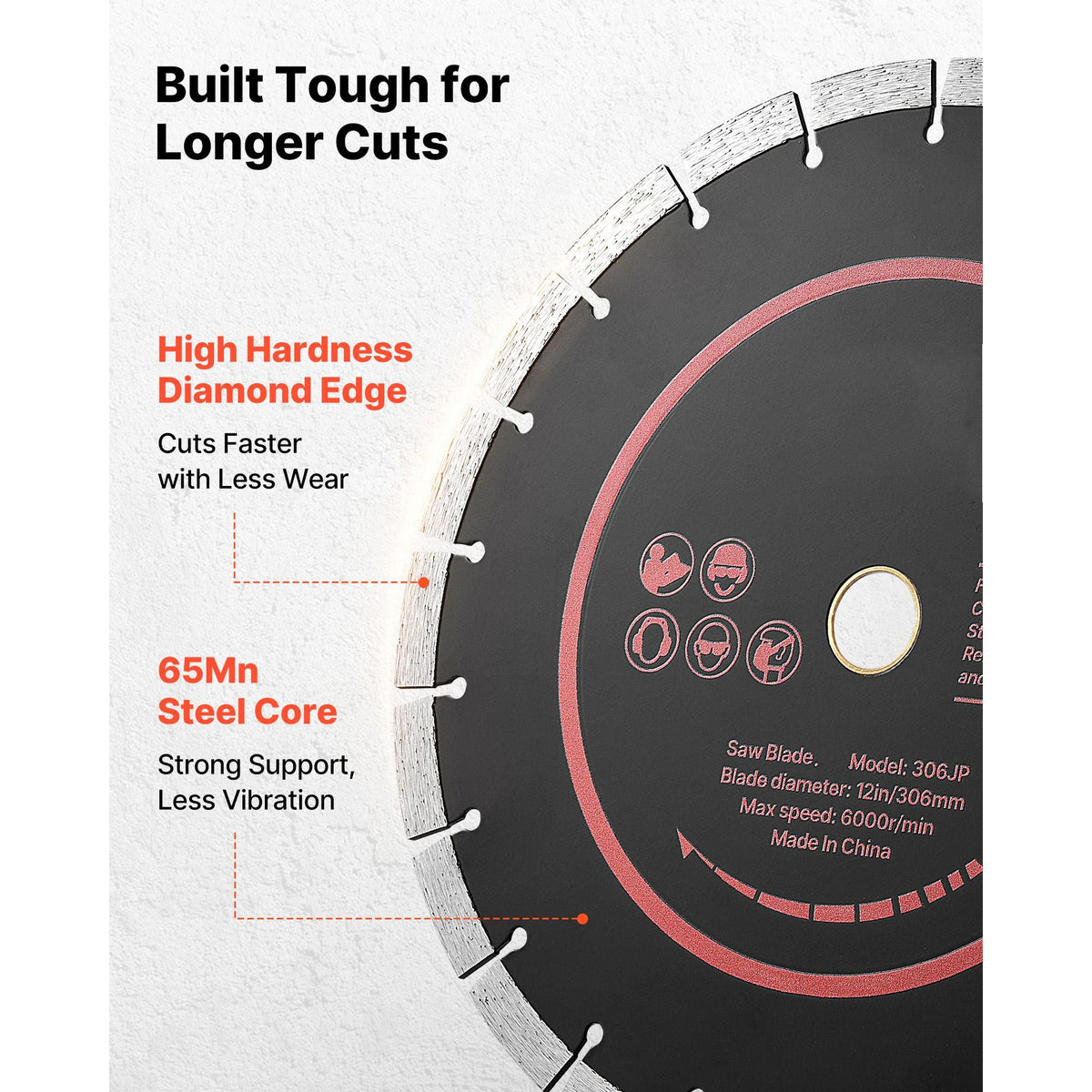 Diamond Blades 12 inch, 3-Pack Concrete Saw Blade Set, 1 in Arbor, High-Hardness Diamond Segments, 65Mn Steel Core, Dry Wet Cutting, Clean Edges for Concrete, Masonry, Brick, Stone, Granite