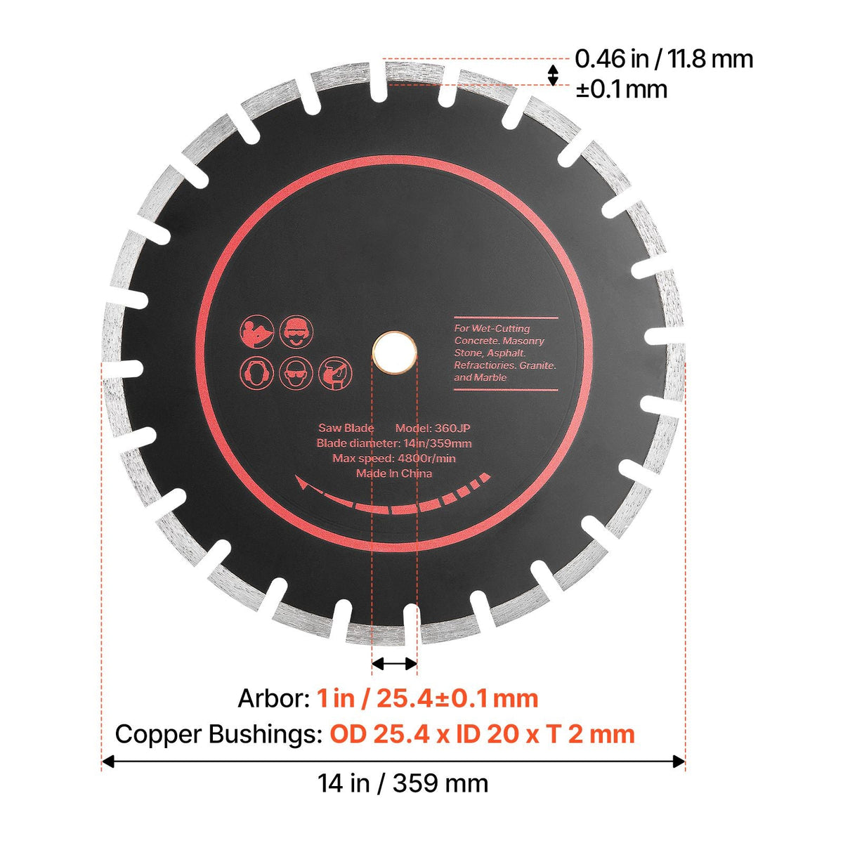 Diamond Blades 14 inch, 3-Pack Concrete Saw Blade Set, 1 in Arbor, High-Hardness Diamond Segments, 65Mn Steel Core, Dry Wet Cutting, Clean Edges for Concrete, Masonry, Brick, Stone, Granite
