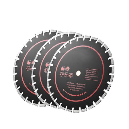 Diamond Blades 14 inch, 3-Pack Concrete Saw Blade Set, 1 in Arbor, High-Hardness Diamond Segments, 65Mn Steel Core, Dry Wet Cutting, Clean Edges for Concrete, Masonry, Brick, Stone, Granite